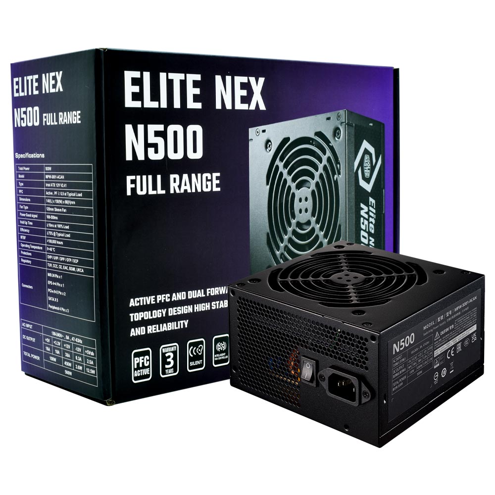 Fonte de Alimentação Cooler Master Elite Nex N500 500W ATX / Não Modular - MPW-5001-ACAN-BUS