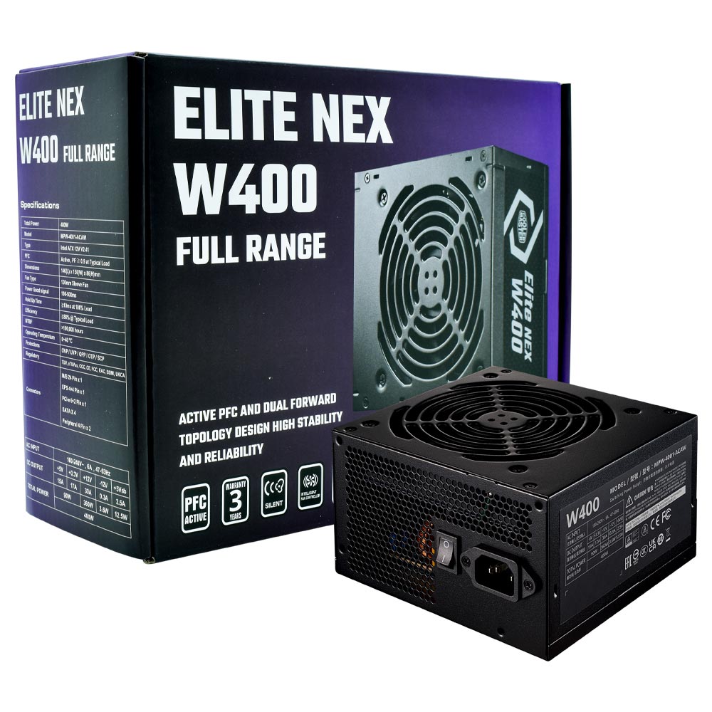 Fonte de Alimentacao Cooler Master Elite Nex W400 400W ATX / Nao Modular / 80 Plus White - MPW-4001-ACAW-BUS