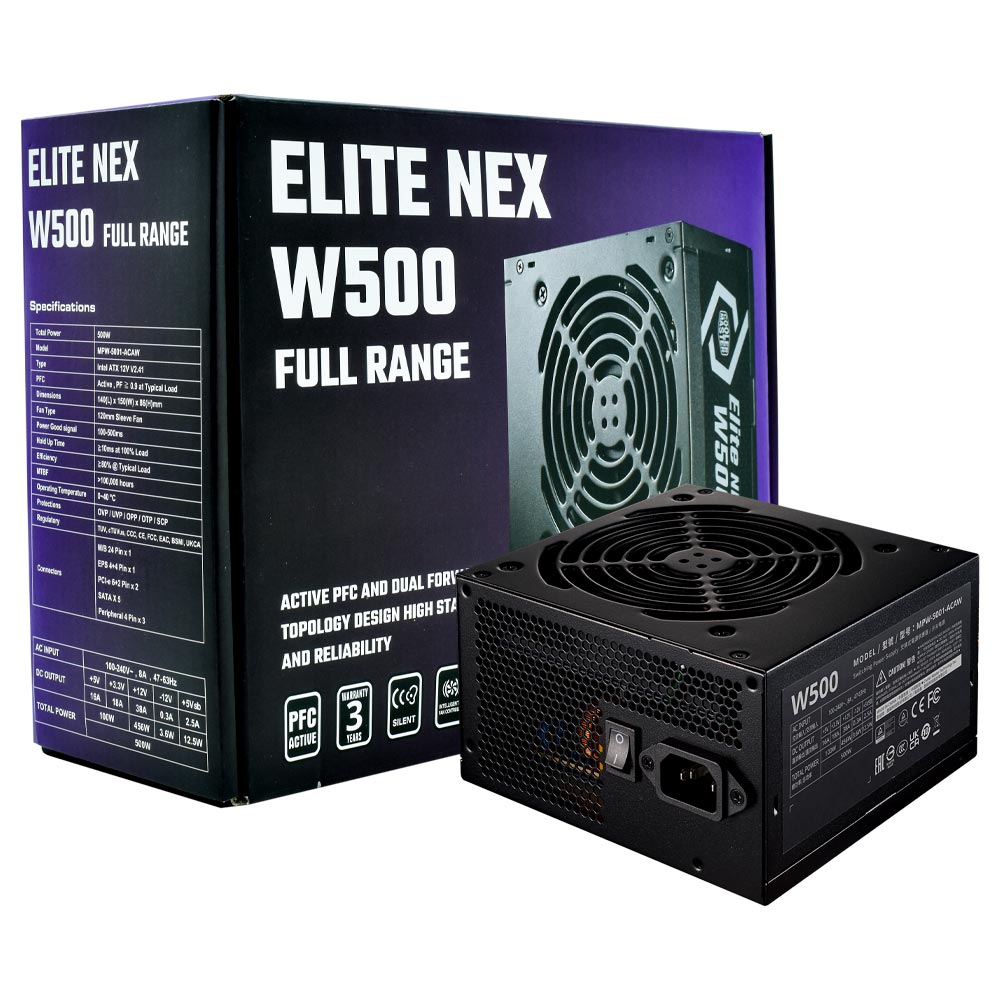 Fonte de Alimentacao Cooler Master Elite Nex W500 500W ATX / Nao Modular / 80 Plus White - MPW-5001-ACAW-BUS