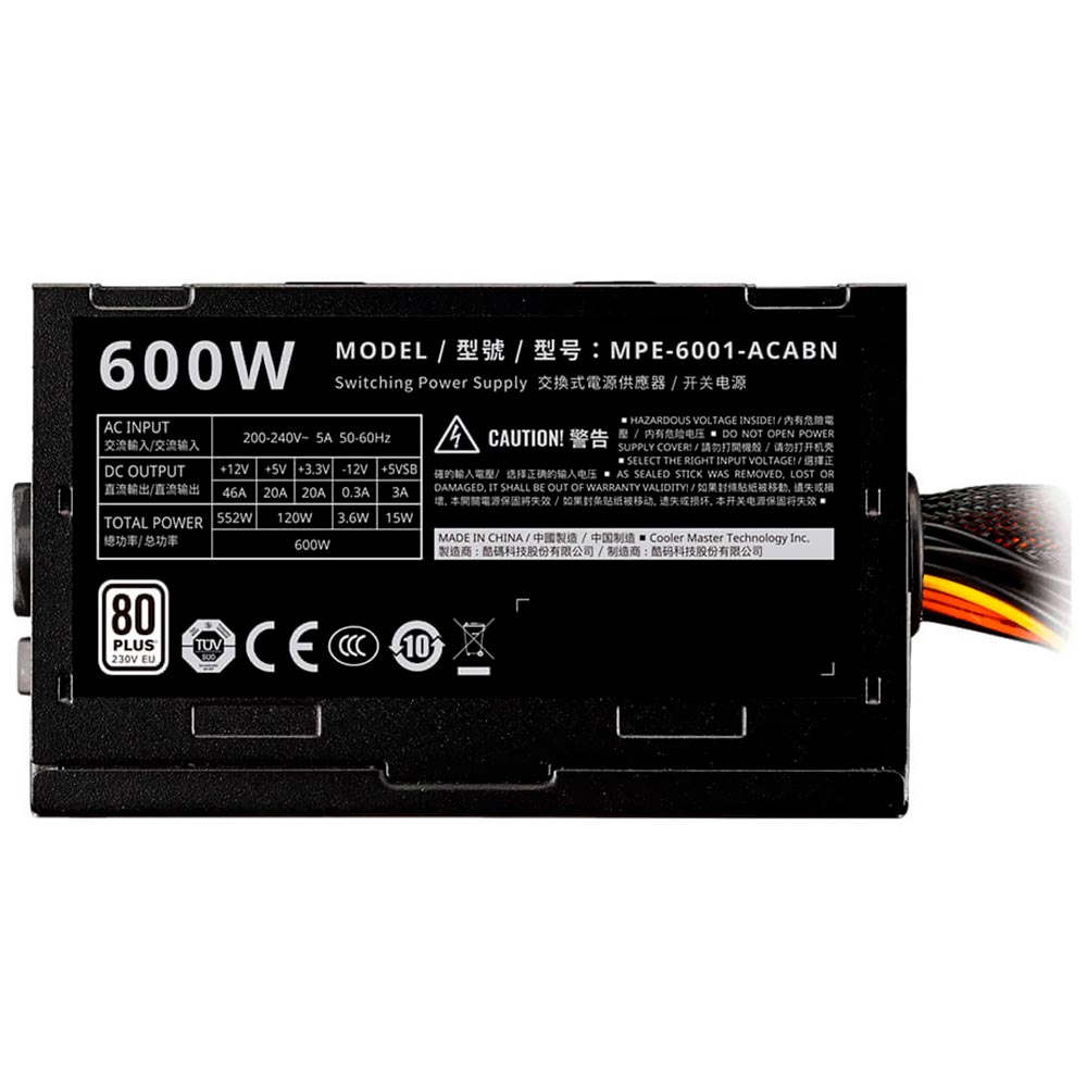 Fonte de Alimentação Cooler Master Elite W600 600W ATX / Não Modular - MPW-6001-ACAW-BUS