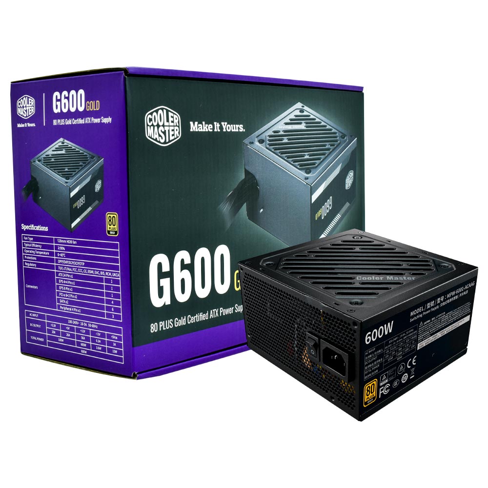 Fonte de Alimentação Cooler Master G600 600W ATX / Não Modular / 80 Plus Gold - MPW-6001-ACAAG-U2