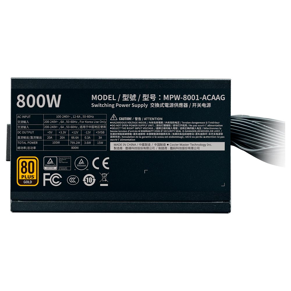 Fonte de Alimentação Cooler Master G800 Gold 800W ATX / Não Modular / 80 Plus Gold - MPW-8001-ACAAG-U2