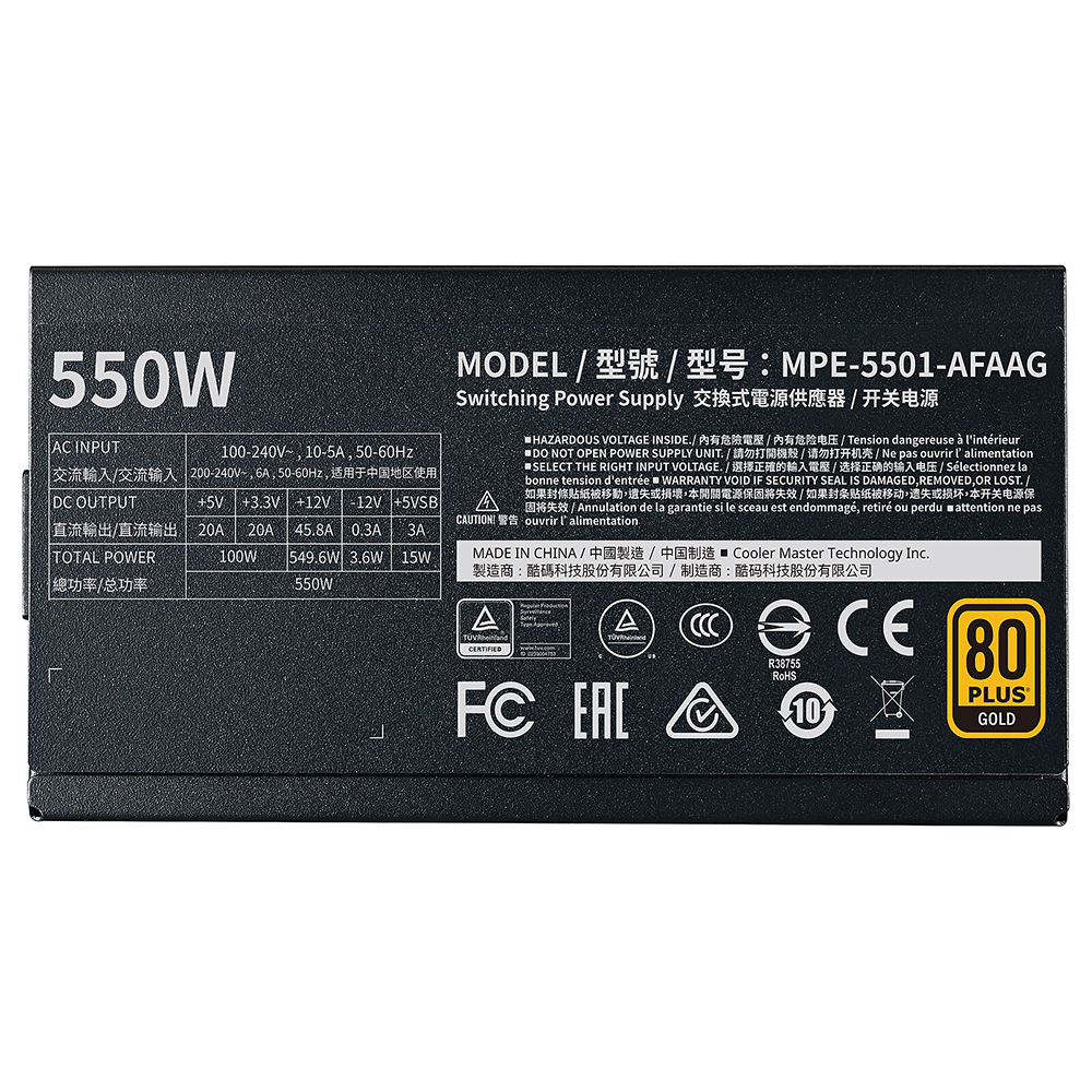 Fonte de Alimentação Cooler Master MWE V2 550W ATX / Modular / 80 Plus Gold -  MPE-5501-AFAAG-U2