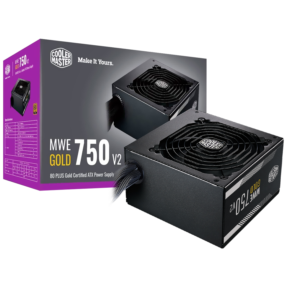 Fonte de Alimentação Cooler Master MWE V2 750W ATX /  Não Modular / 80 Plus Gold - MPE-7501-ACAAG-U2