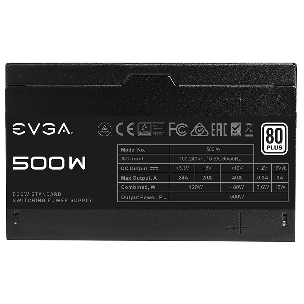 Fonte de Alimentação EVGA W1 500W ATX / Não Modular / 80 Plus White - 100-W1-0500-KR