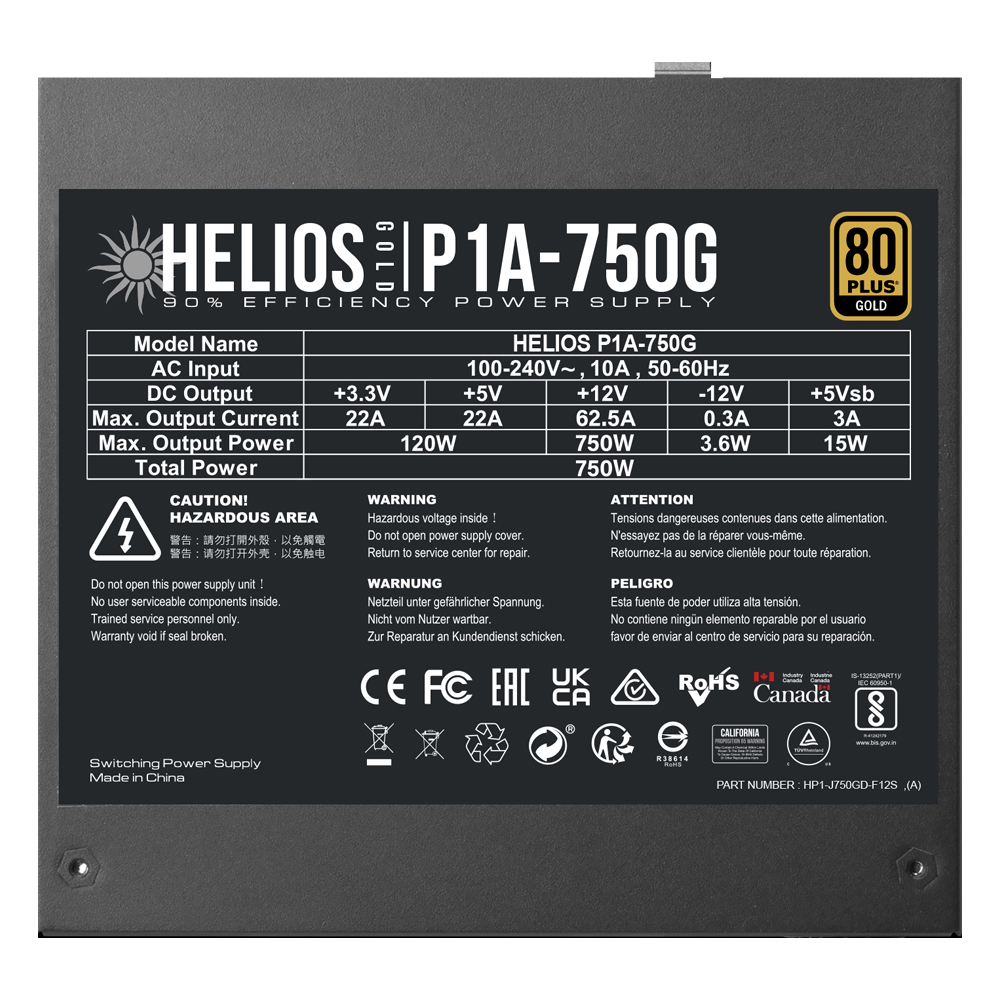 Fonte de Alimentação Gamdias Helios P1A-750G 750W ATX / Não Modular / 80 Plus Gold
