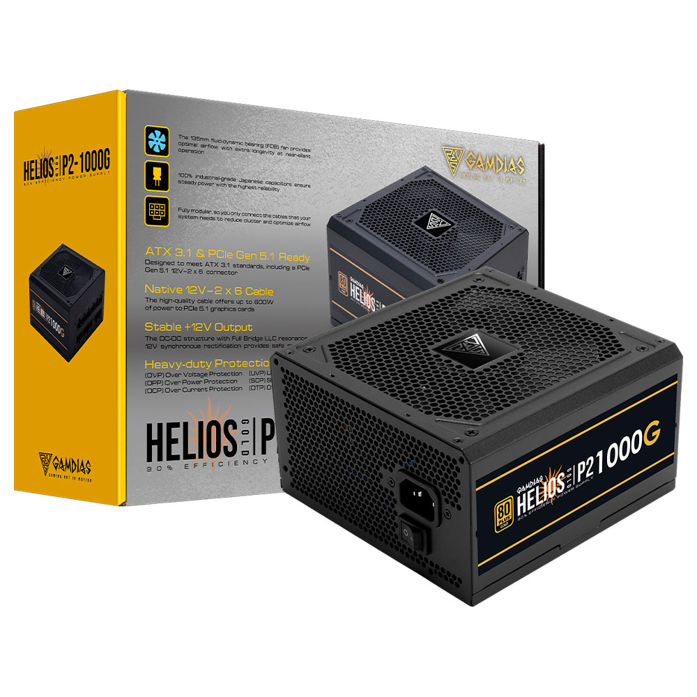 Fonte de Alimentação Gamdias Helios P2-1000G 1000W ATX / Não Modular / 80 Plus Gold
