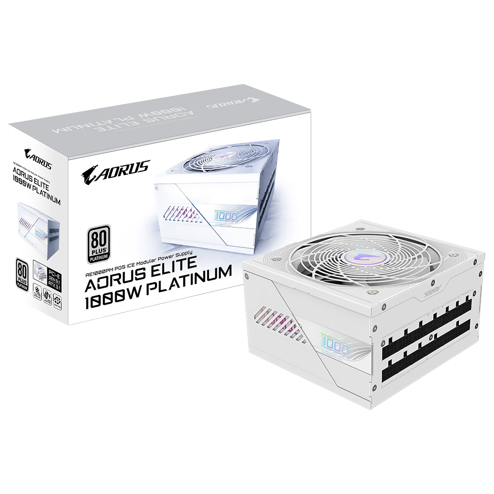 Fonte de Alimentação Gigabyte AORUS Elite GP-AE1000PM PG5 Ice 1000W ATX 3.1 / Modular / 80 Plus Platinum / Bivolt