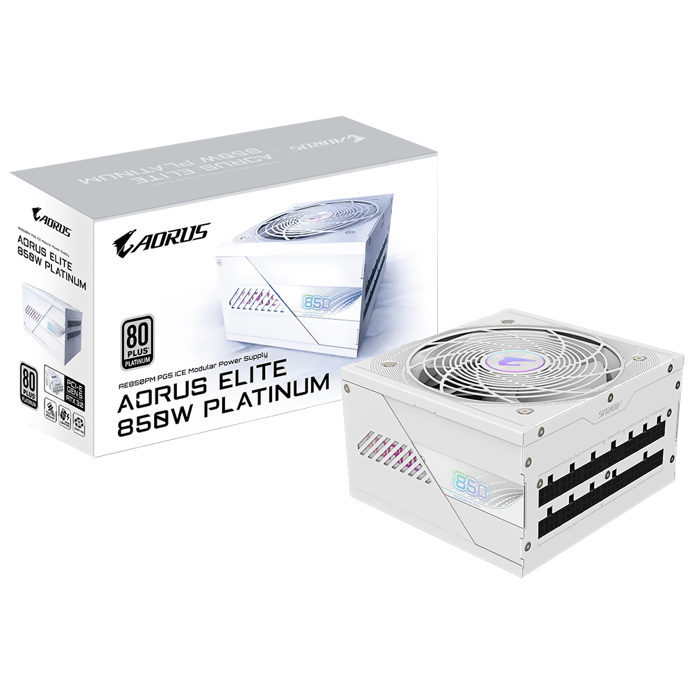 Fonte de Alimentação Gigabyte AORUS Elite GP-AE850PM PG5 Ice 850W ATX 3.1 / Modular / 80 Plus Platinum / Bivolt