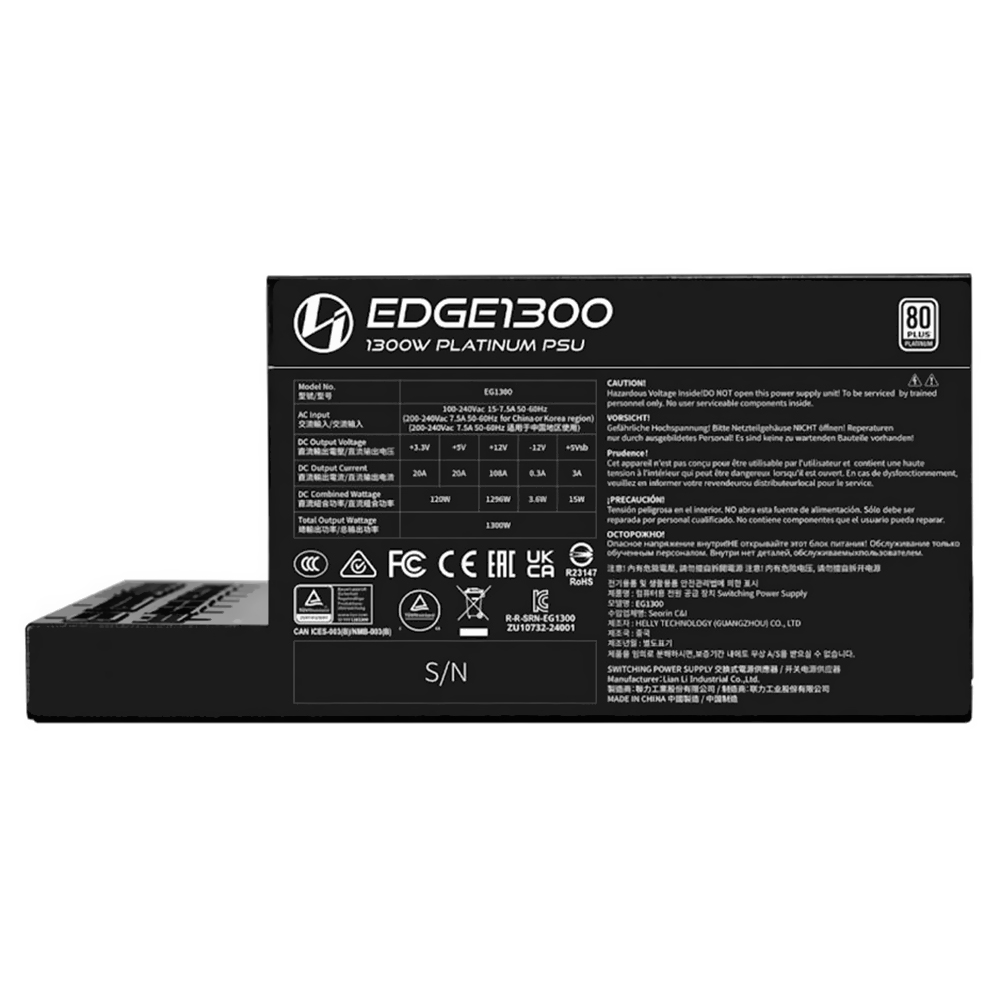 Fonte de Alimentação Lian Li EDGE1300 1300W ATX / Modular / 80 Plus Platinum - Preto