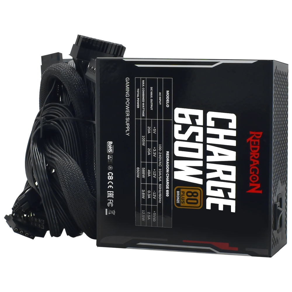 Fonte de Alimentação Redragon Charge FRC-650 650W ATX / Não Modular / 80 Plus Bronze (ATX V2.54)