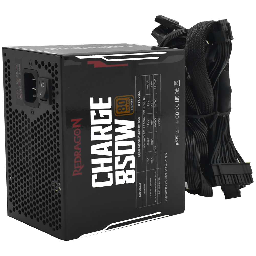 Fonte de Alimentação Redragon Charge FRC-850 850W ATX / Não Modular / 80 Plus Bronze (ATX V3.1)