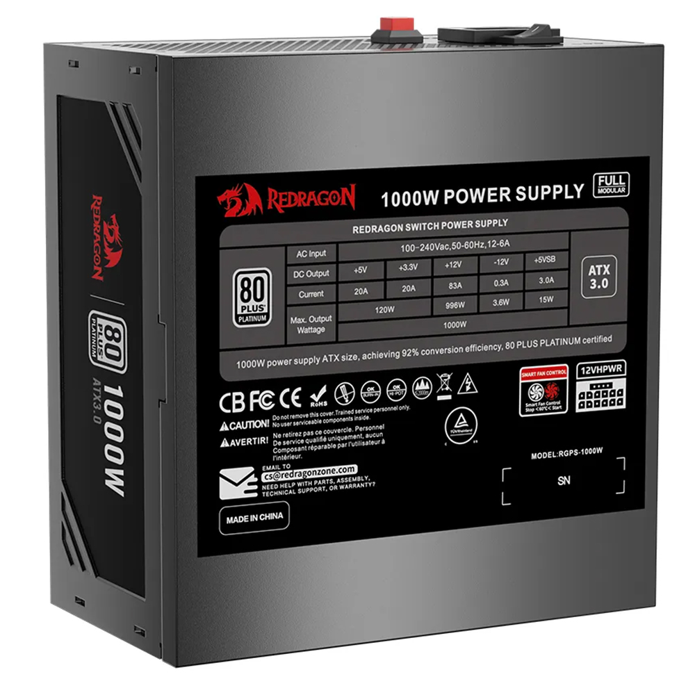 Fonte de Alimentação Redragon GC-PS017 1000W ATX / Modular / 80 Plus Platinum