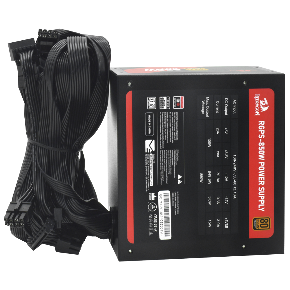 Fonte de Alimentação Redragon GC-PS030 850W ATX / Não Modular / 80 Plus Bronze