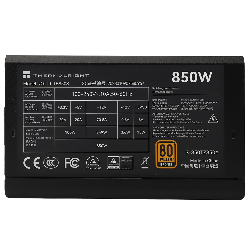 Fonte de Alimentação Thermalright TR-TB850S 850W ATX / Não Modular / 80 Plus Bronze