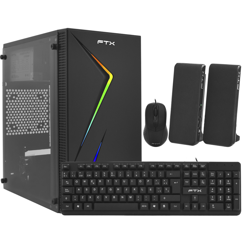 Gabinete Gamer FTX FTX271R 500VA / Mouse / Teclado Espanhol / Speaker - Preto