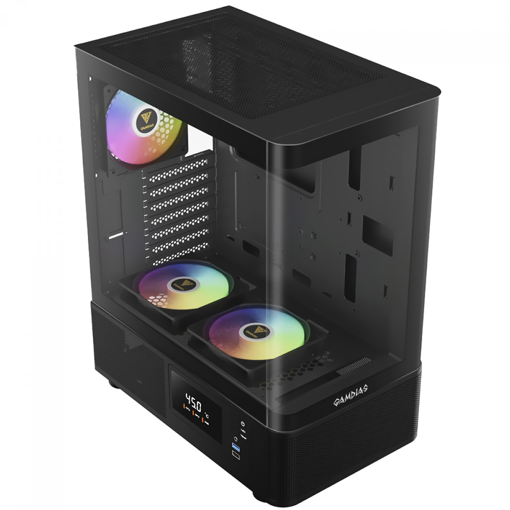 Gabinete Gamer Gamdias Atlas E2 CG Mid Tower / 3 Cooler / ARGB - Preto