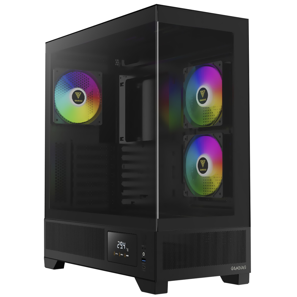 Gabinete Gamer Gamdias Atlas M1 Mid Tower / 3 Cooler / ARGB - Preto