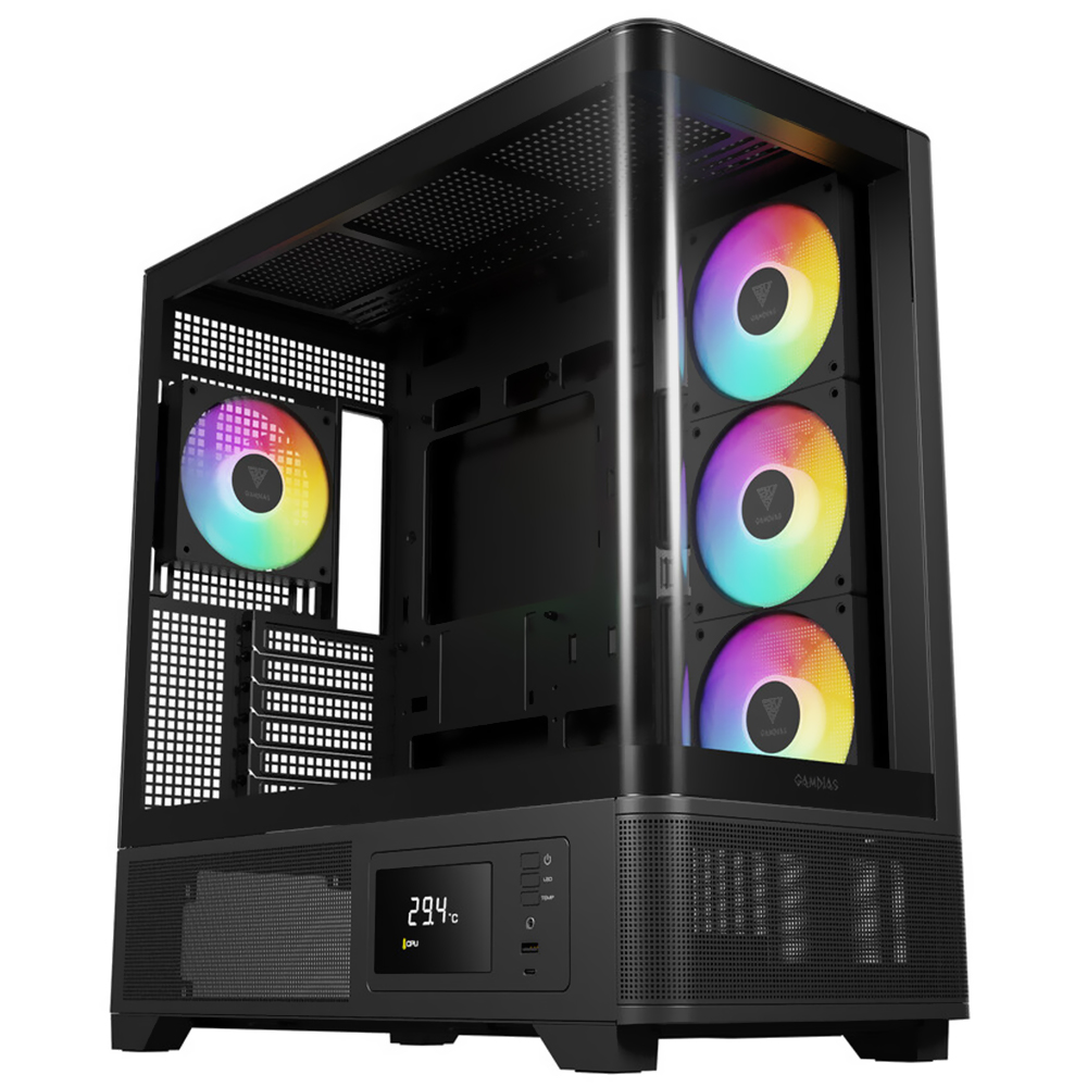 Gabinete Gamer Gamdias Aura Atlas P2 CG Mid Tower / 4 Cooler / ARGB - Preto