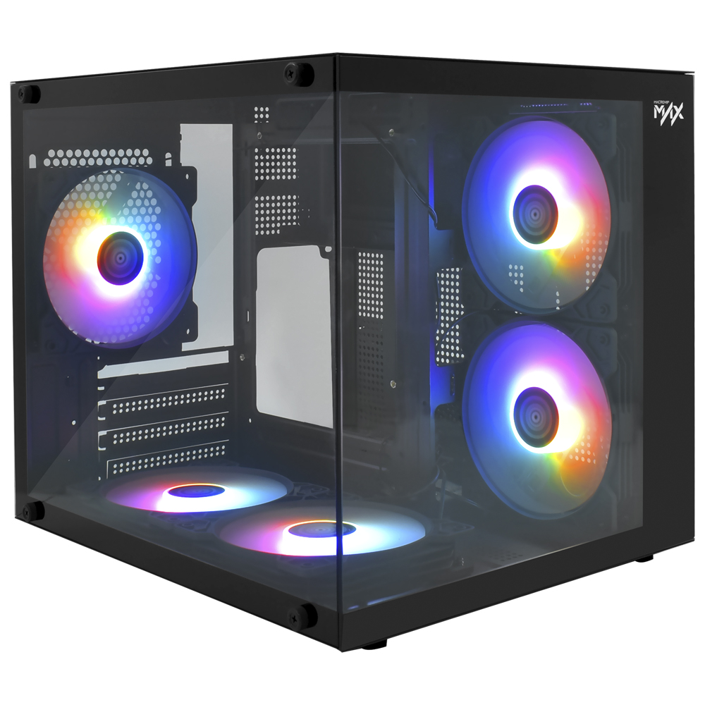 Gabinete Gamer Macrovip Max Aqua Series Mini Tower / 5 Cooler / RGB - Preto (MV-TCXA325F5B)