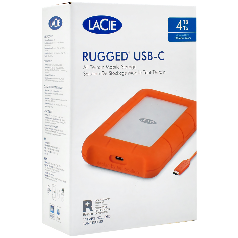 HD Externo Lacie 4TB Rugged 2.5" STFR4000800 - Prata
