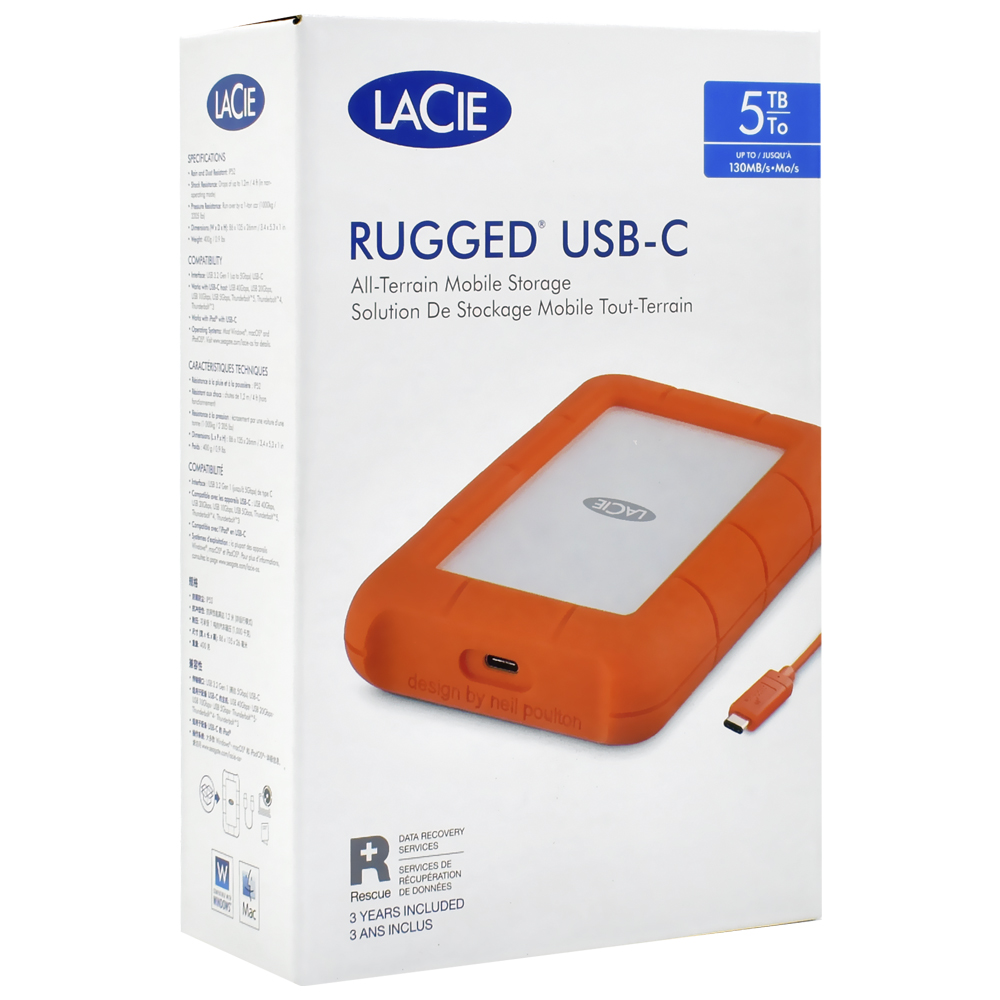 HD Externo Lacie 5TB Rugged 2.5" STFR5000800 - Prata