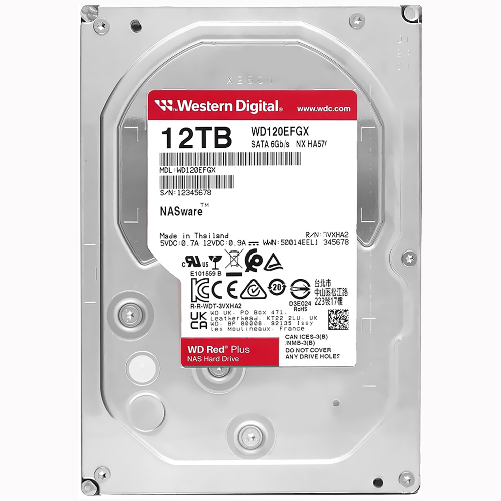 HD SATA3 12TB WESTERN DIGITAL WD RED PLUS NAS 7200RPM 512MB WD120EFGX (GARANTIA PY) 
