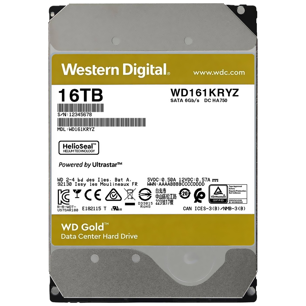 HD SATA3 16TB WESTERN DIGITAL WD GOLD 7200RPM 512MB WD161KRYZ (GARANTIA BR) 
