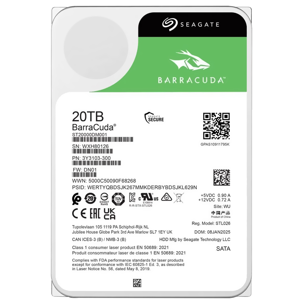 HD Seagate 20TB Barracuda 3.5" SATA 3 7200RPM - ST20000DM001 (GARANTIA BR)