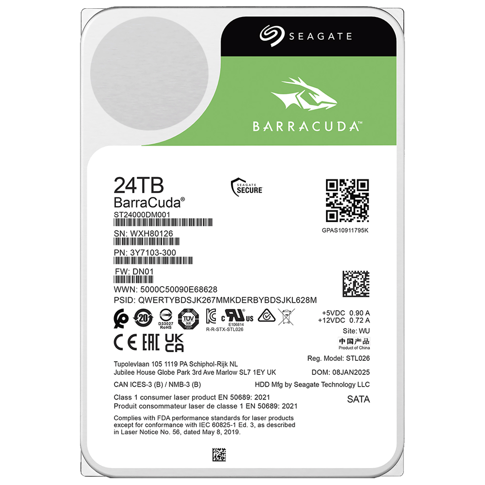 HD Seagate 24TB Barracuda 3.5" SATA 3 7200RPM - ST24000DM001