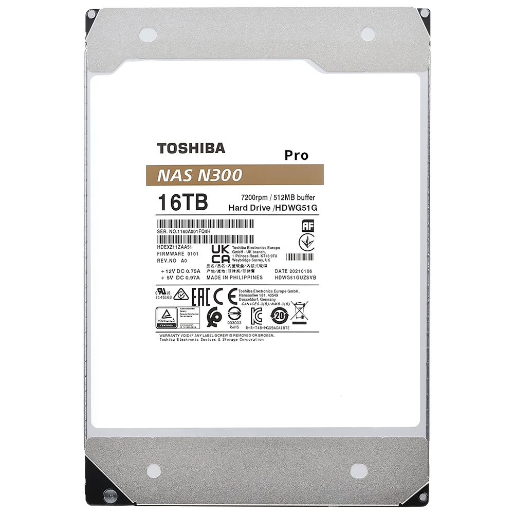 HD Toshiba 16TB N300 Pro Nas 3.5" SATA 3 7200RPM - HDWG51GXZSTB