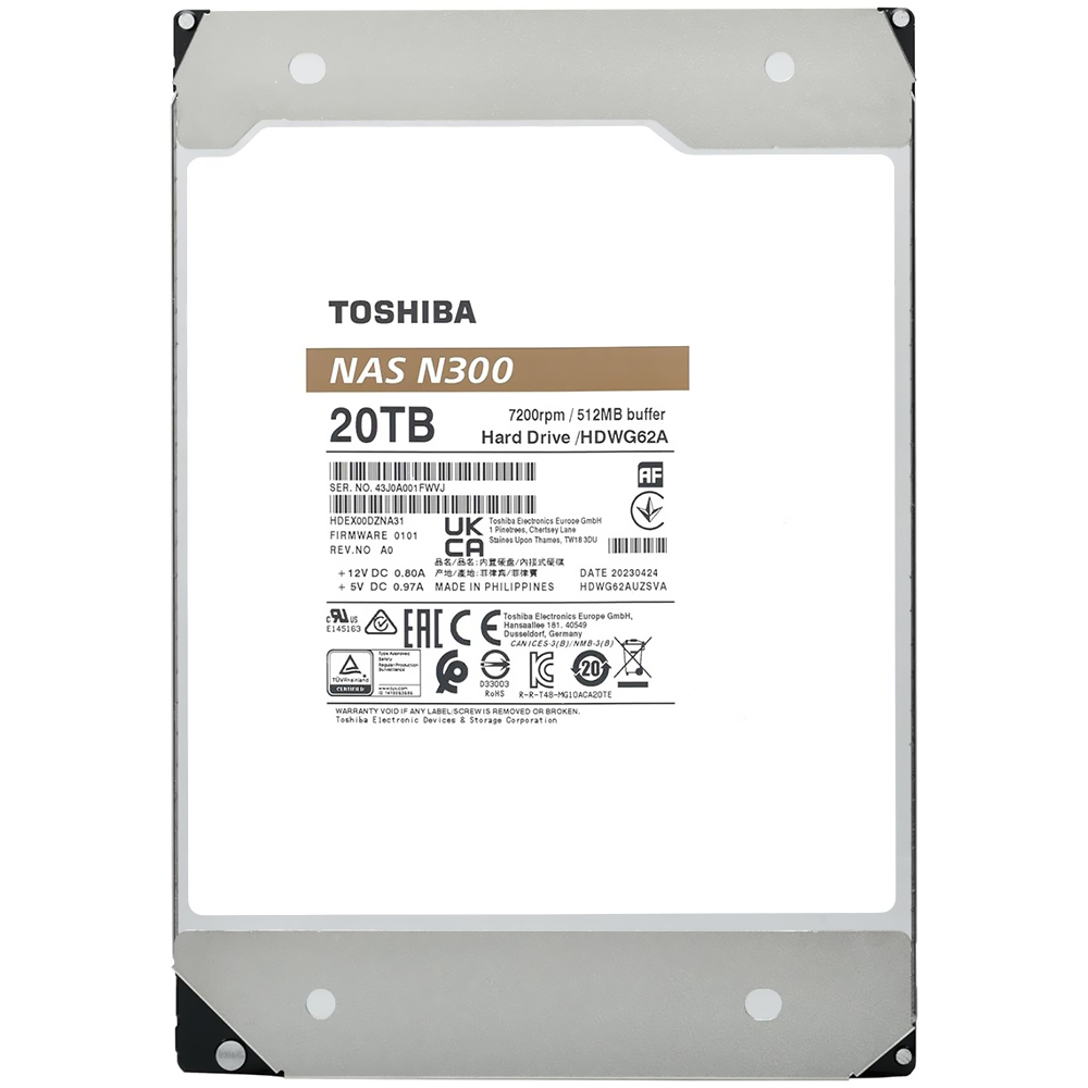HD Toshiba 20TB N300 Nas 3.5" 7200RPM - HDWG62AXZSTA