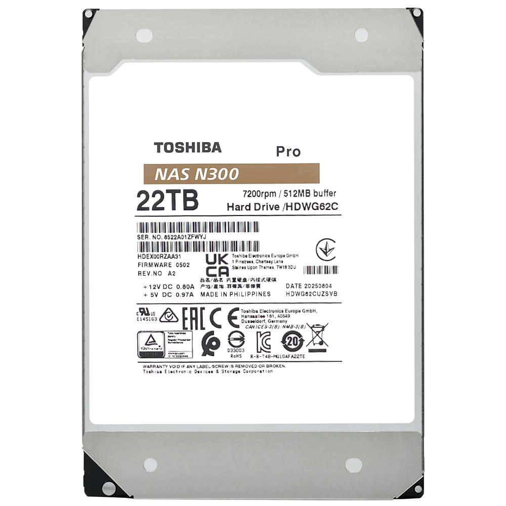 HD Toshiba 22TB N300 Pro Nas 3.5" SATA 3 7200RPM - HDWG62CXZSTB