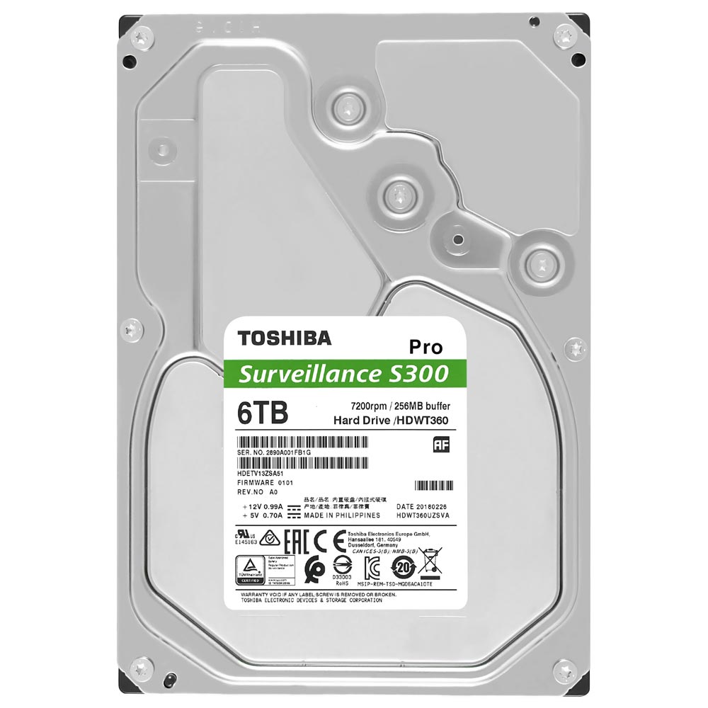 HD Toshiba 6TB S300 Pro Surveillance 3.5" SATA 3 7200RPM - HDWT360UZSVAR