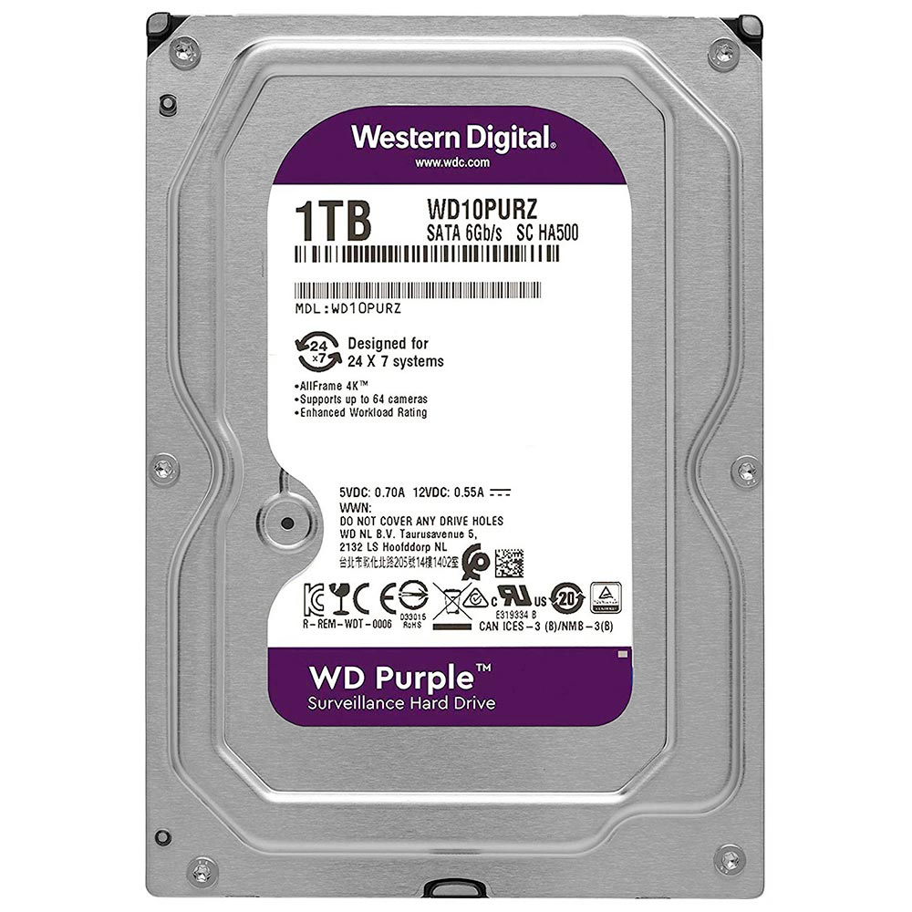 HD Western Digital 1TB WD Purple SATA 3 5400RPM 3.5" - WD10PURZ (GARANTIA BR)