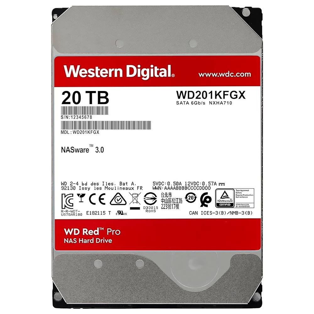 HD Western Digital 20TB WD Red Pro Nas 3.5" SATA 3 7200RPM - WD201KFGX