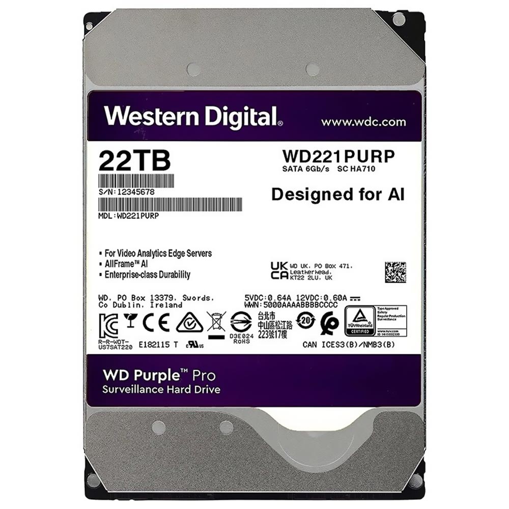 HD Western Digital 22TB WD Purple Pro 3.5" SATA 3 7200RPM - WD221PURP