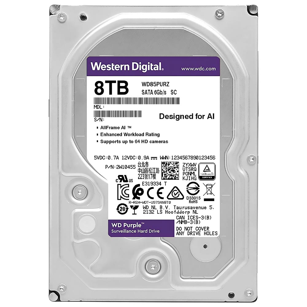 HD Western Digital 8TB WD Purple Surveillance 3.5" SATA 3 5640RPM - WD85PURZ