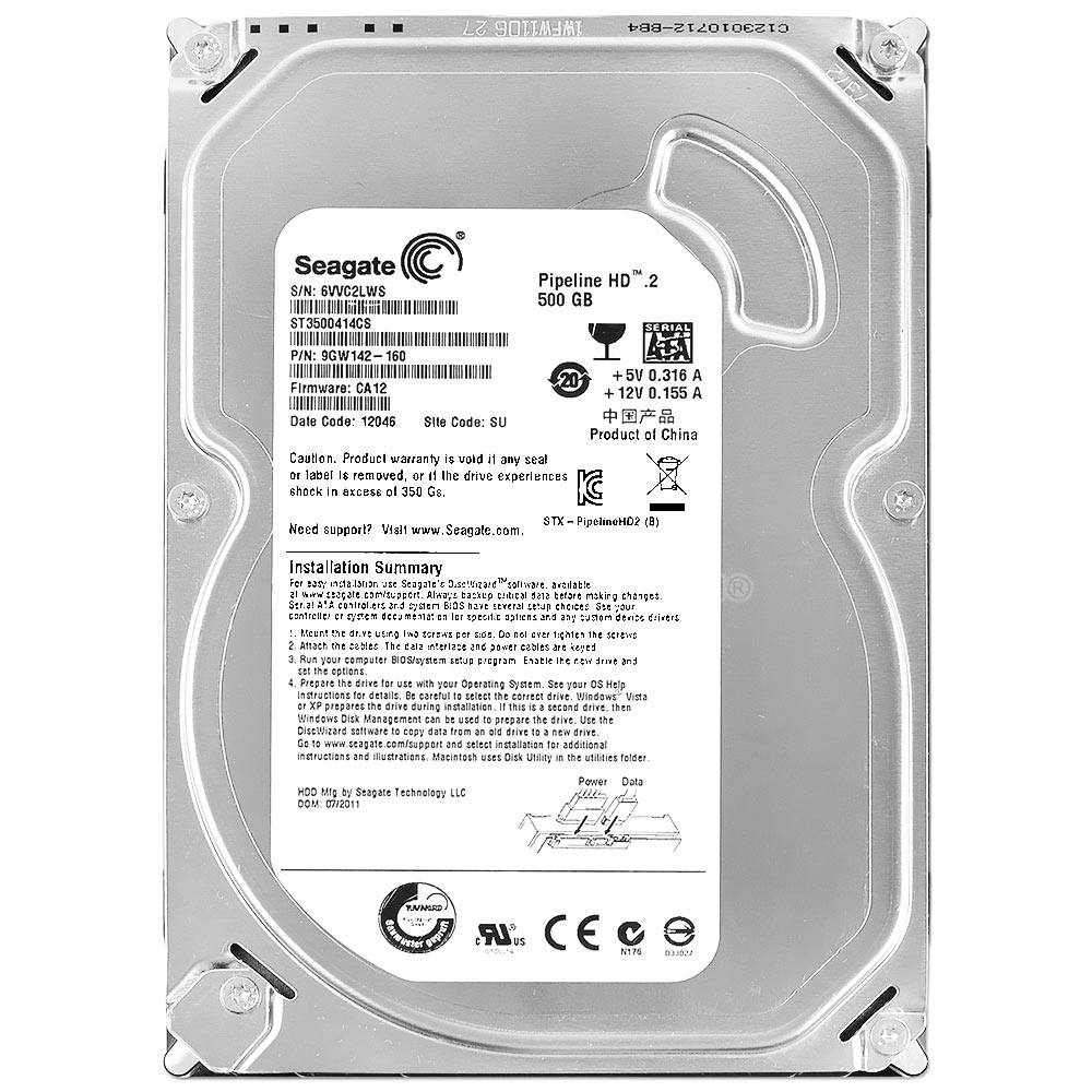 HD Seagate 500GB Pipeline Slim SATA 2 5900RPM 3.5" Pull - ST3500414CS 