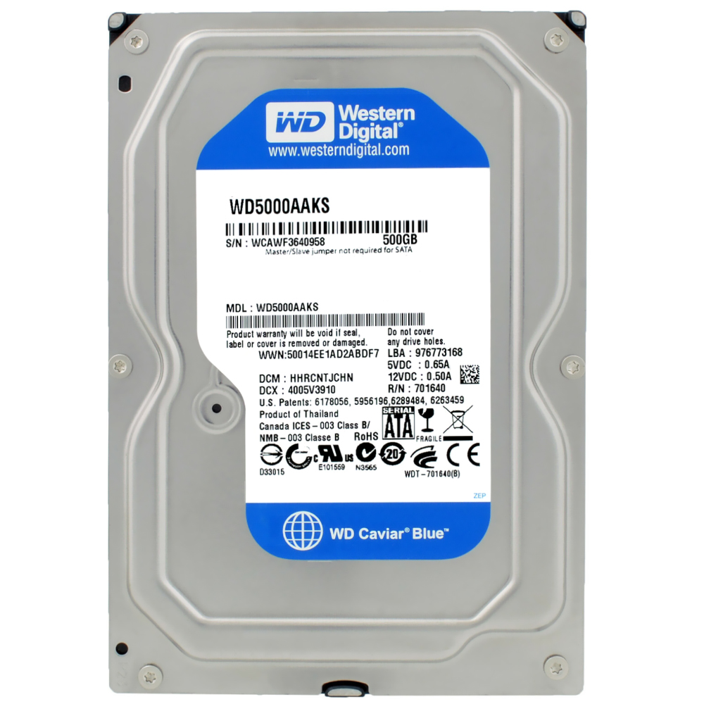 HD Western Digital 500GB WD Blue 3.5" SATA 2 72000 RPM Pull - WD5000AAKS