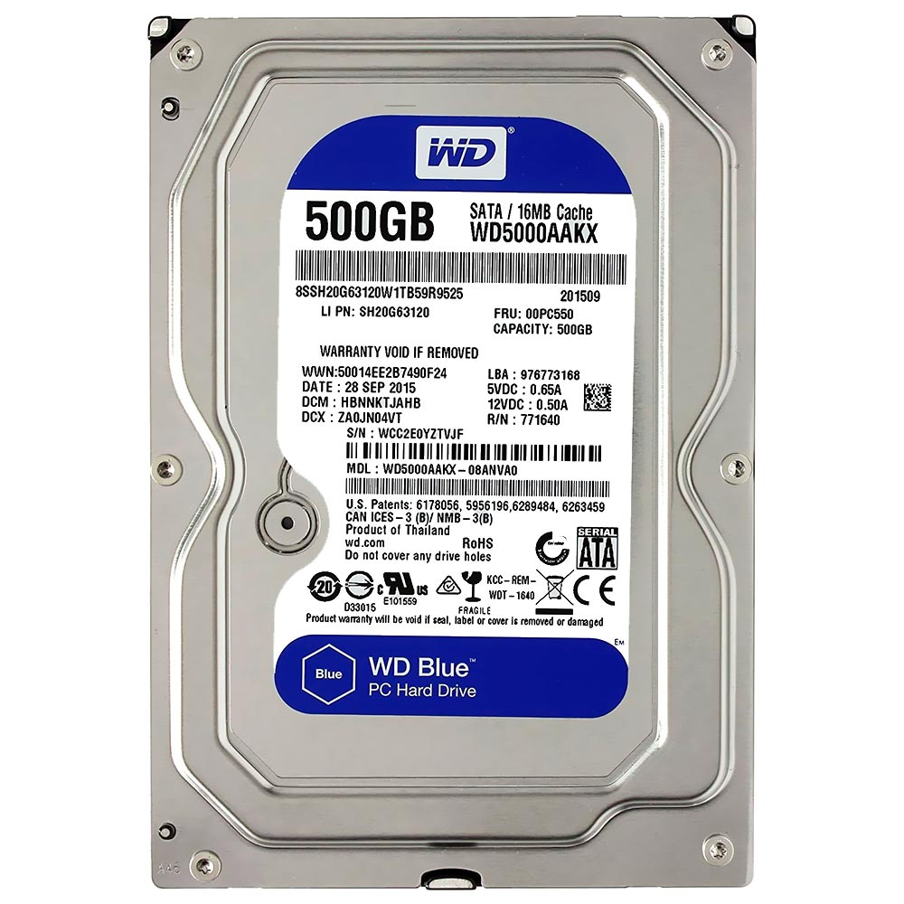 HD Western Digital 500GB WD Blue 3.5" SATA 3 7200RPM Pull - WD5000AAKX