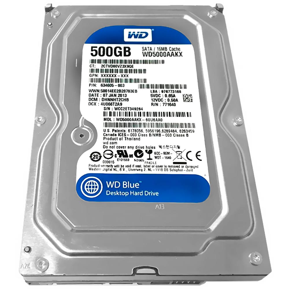 HD Western Digital 500GB WD Blue 3.5" SATA 3 7200RPM Pull - WD5000AAKX