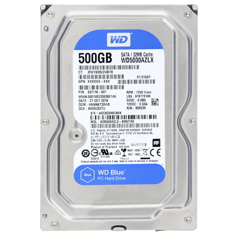 HD Western Digital 500GB WD Blue 3.5" SATA 3 7200RPM Pull - WD5000AZLX