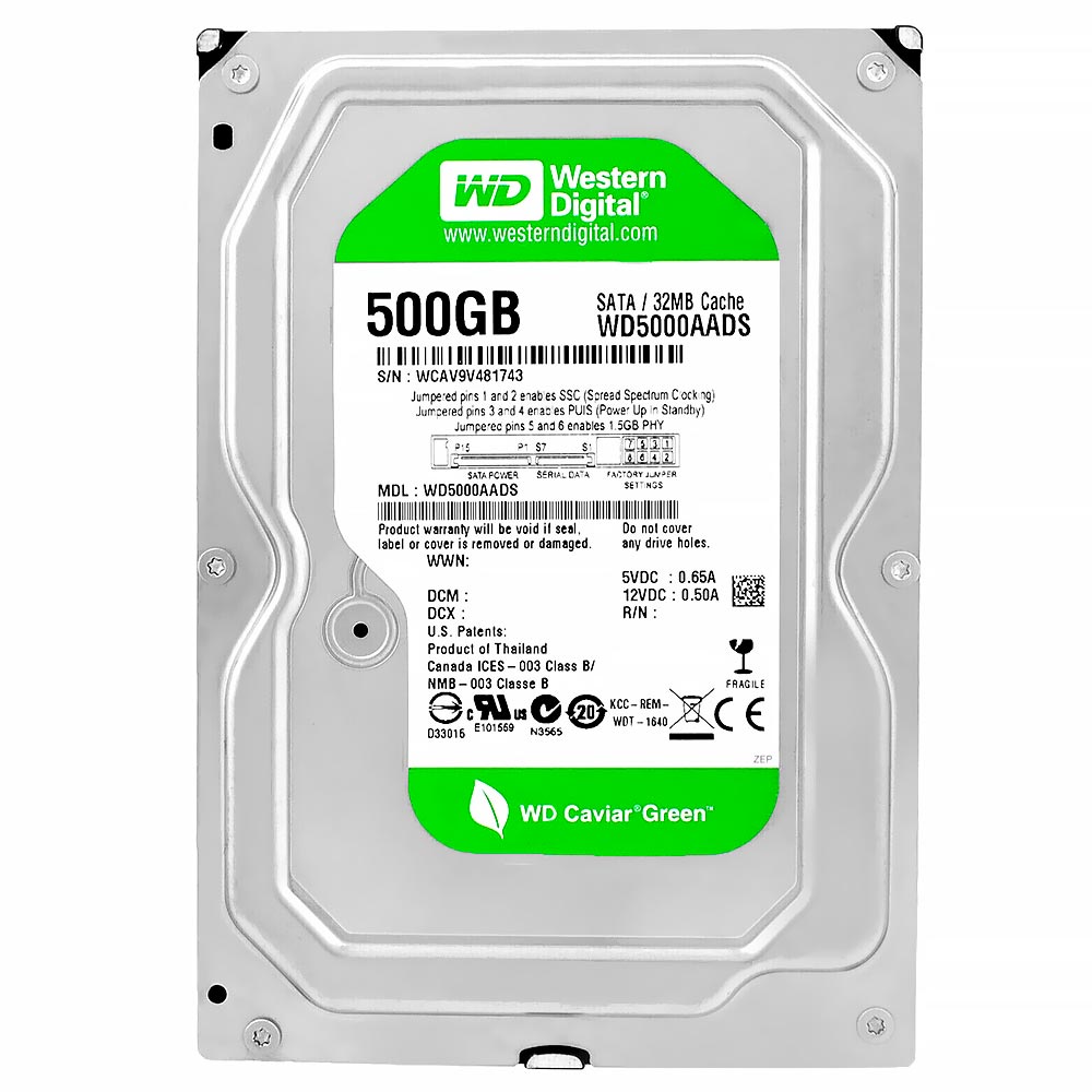 HD Western Digital 500GB WD Green 3.5" SATA 2 7200RPM Pull - WD5000AADS