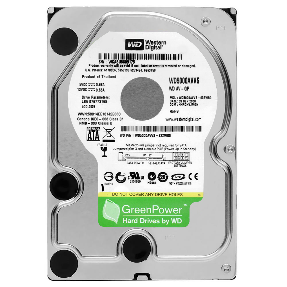 HD Western Digital 500GB WD Green 3.5" SATA 2 7200RPM Pull - WD5000AVVS