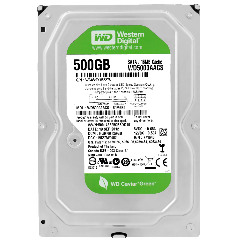HD Western Digital 500GB WD Green 3.5" SATA 3 5400RPM Pull - WD5000AACS
