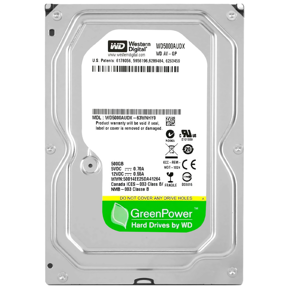 HD Western Digital 500GB WD Green 3.5" SATA 3 5400RPM Pull - WD5000AUDX