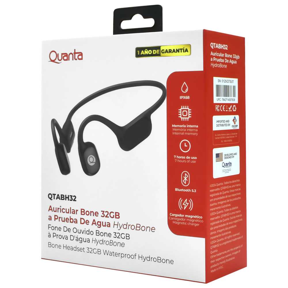 Fonde de Ouvido Quanta QTABH32 Hydrobone / Bluetooth - Preto
