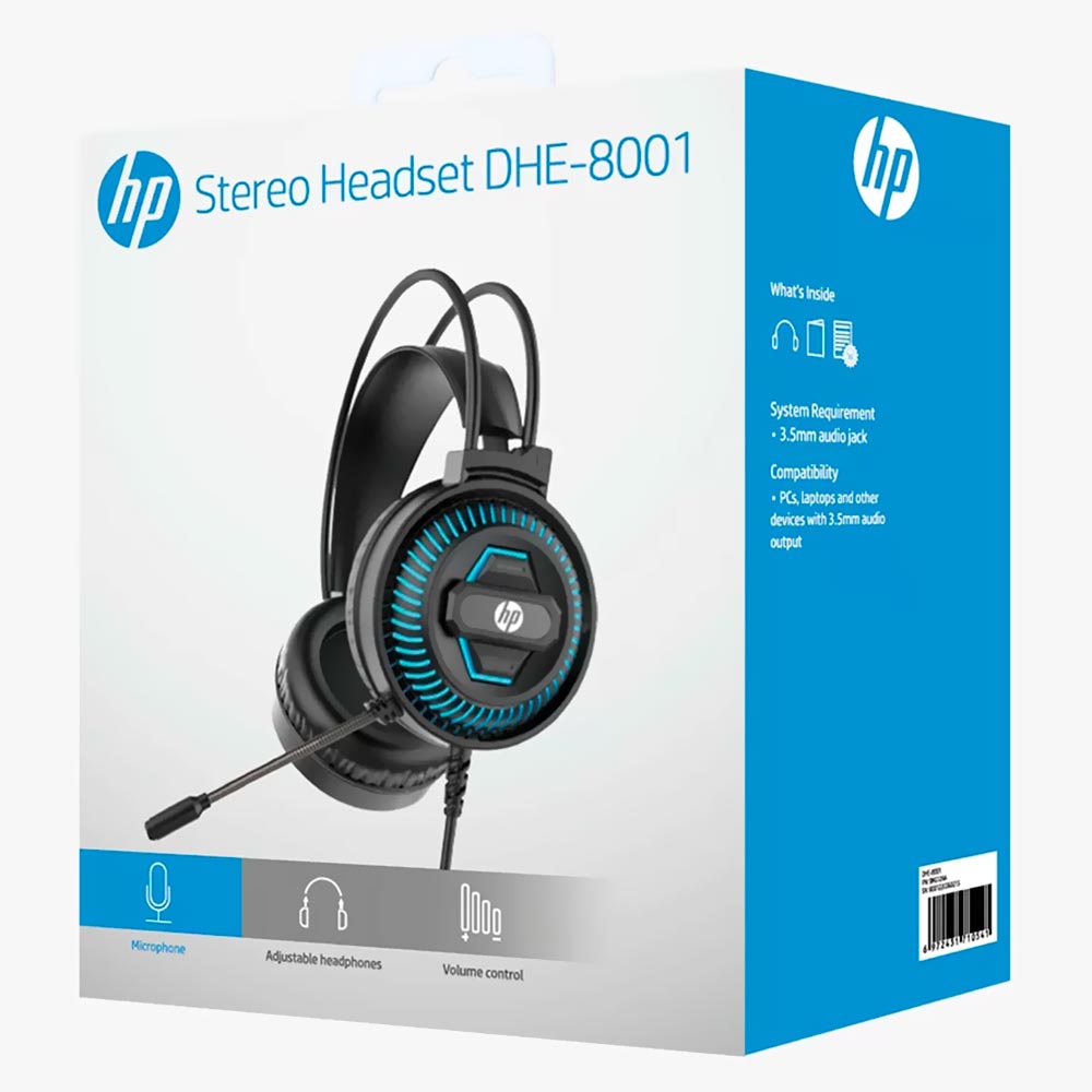 Fone de Ouvido HP DHE-8001 Stereo Headset LED / Com Fio - Preto