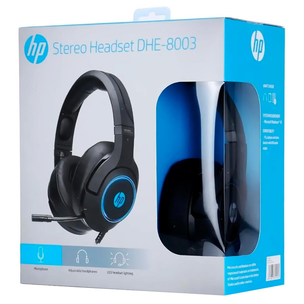 Fone de Ouvido HP DHE-8003 Stereo Headset / LED / Com Fio - Preto